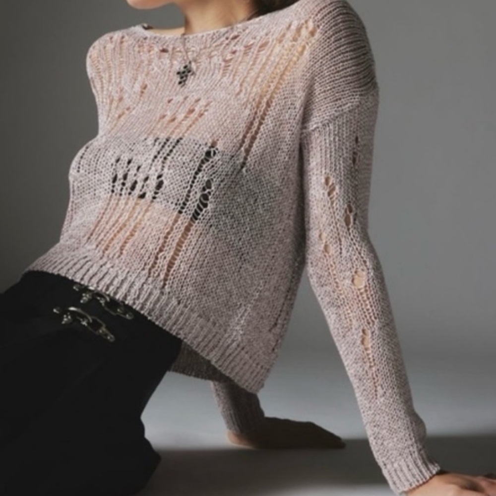 🟠NWT SILENCE + NOISE Nora Sparkly Open Knit Sweater in Mauve MED